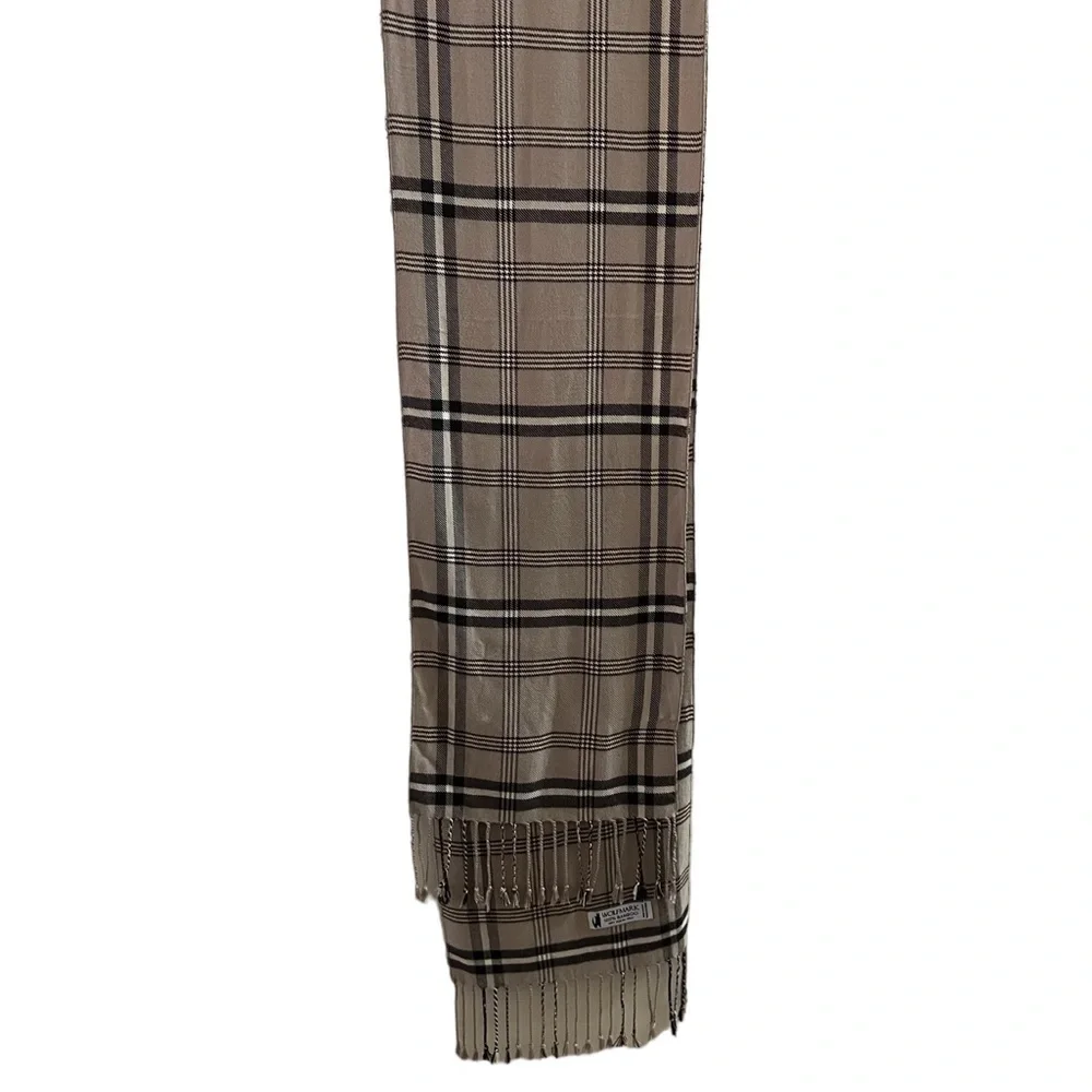 Wolfmark Tan Plaid 100% Bamboo Scarf with Fringe Sustainable Eco-Friendly Unisex